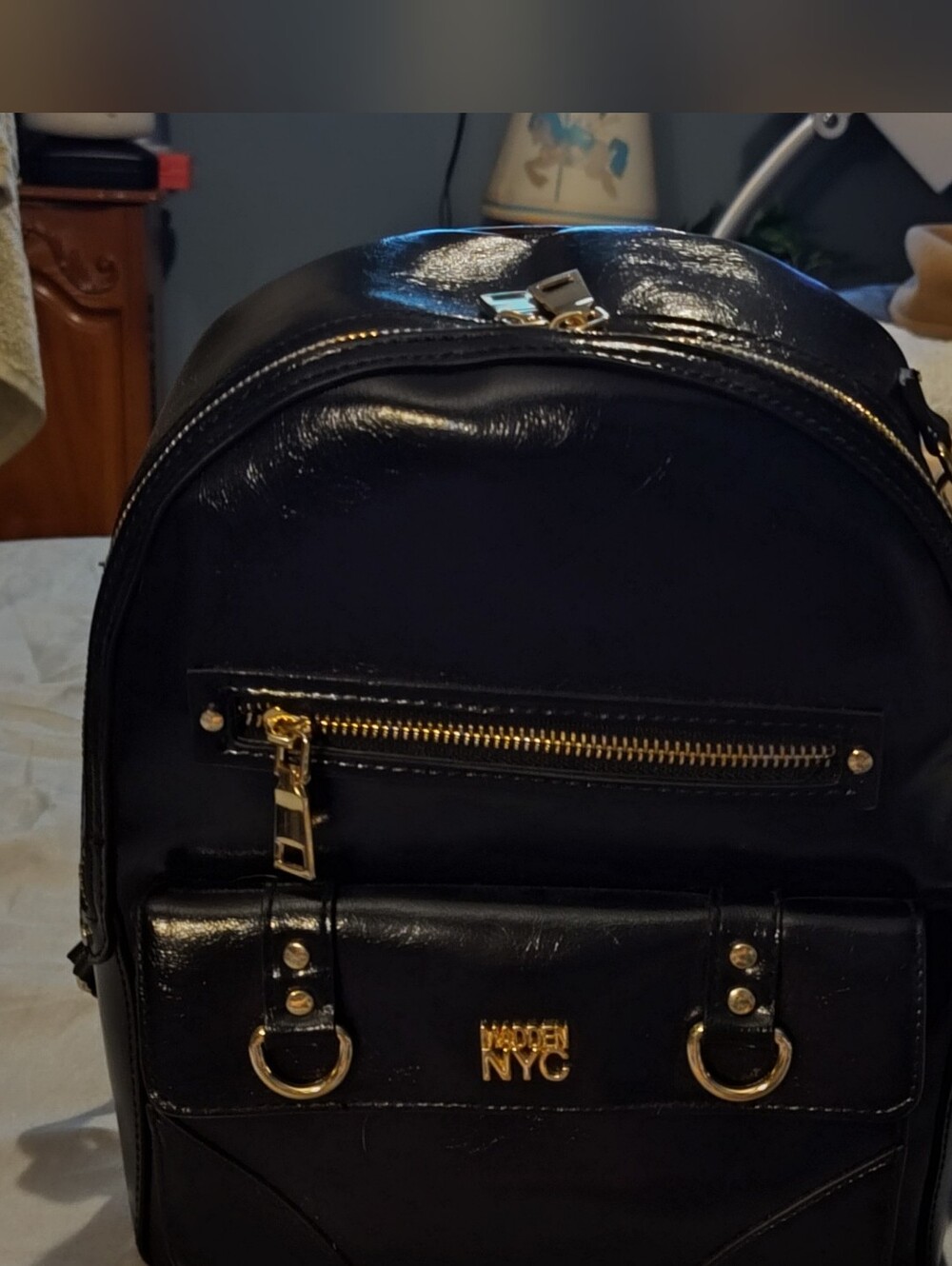 NWT! Black Embossed Patent Mini Backpack